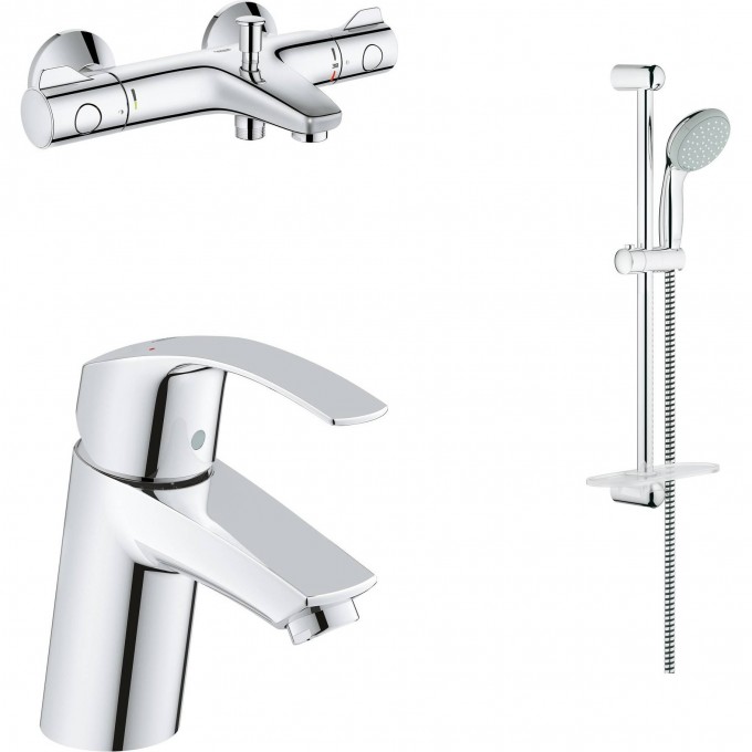 Готовый набор для ванны GROHE (смеситель для раковины, термостатический смеситель для ванны, душевой гарнитур) хром 124422